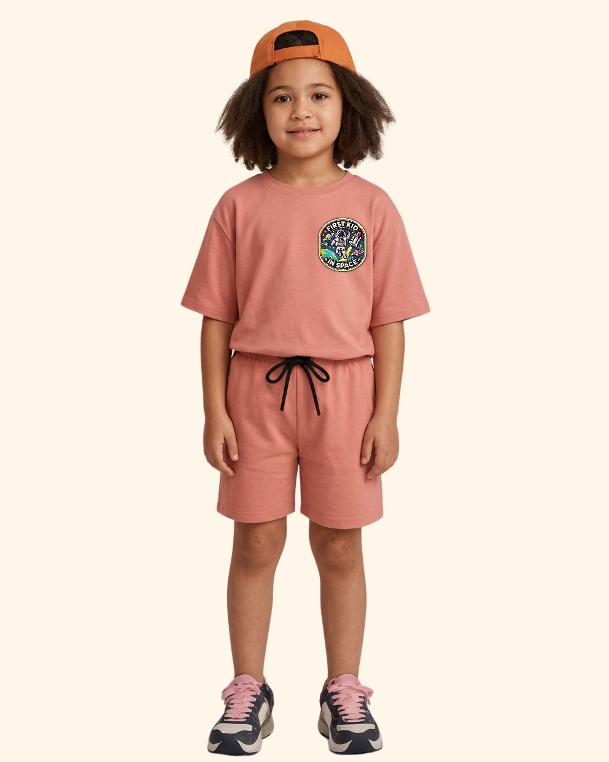 Moonwalk Explorer Kids Co-Ord Set in Peach Color by Creative Momaa
