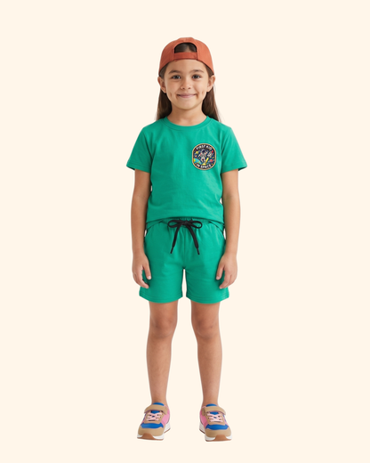 Moonwalk Explorer Kids Co-Ord Set in Green Color by Creative Momaa