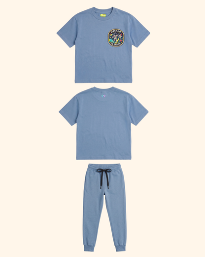 Moonwalk Explorer Kids Co-Ord Set in Blue Color by Creative Momaa