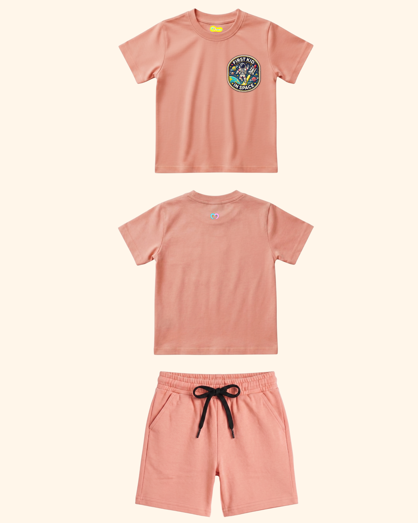 Moonwalk Explorer Kids Co-Ord Set in Peach Color by Creative Momaa