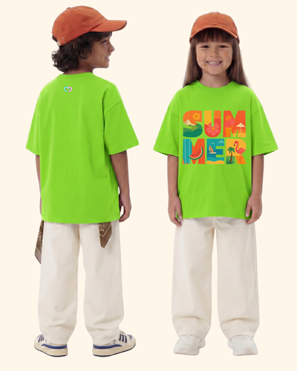 Beach Day Kids T-Shirt in Neon Green Color by Creative Momaa