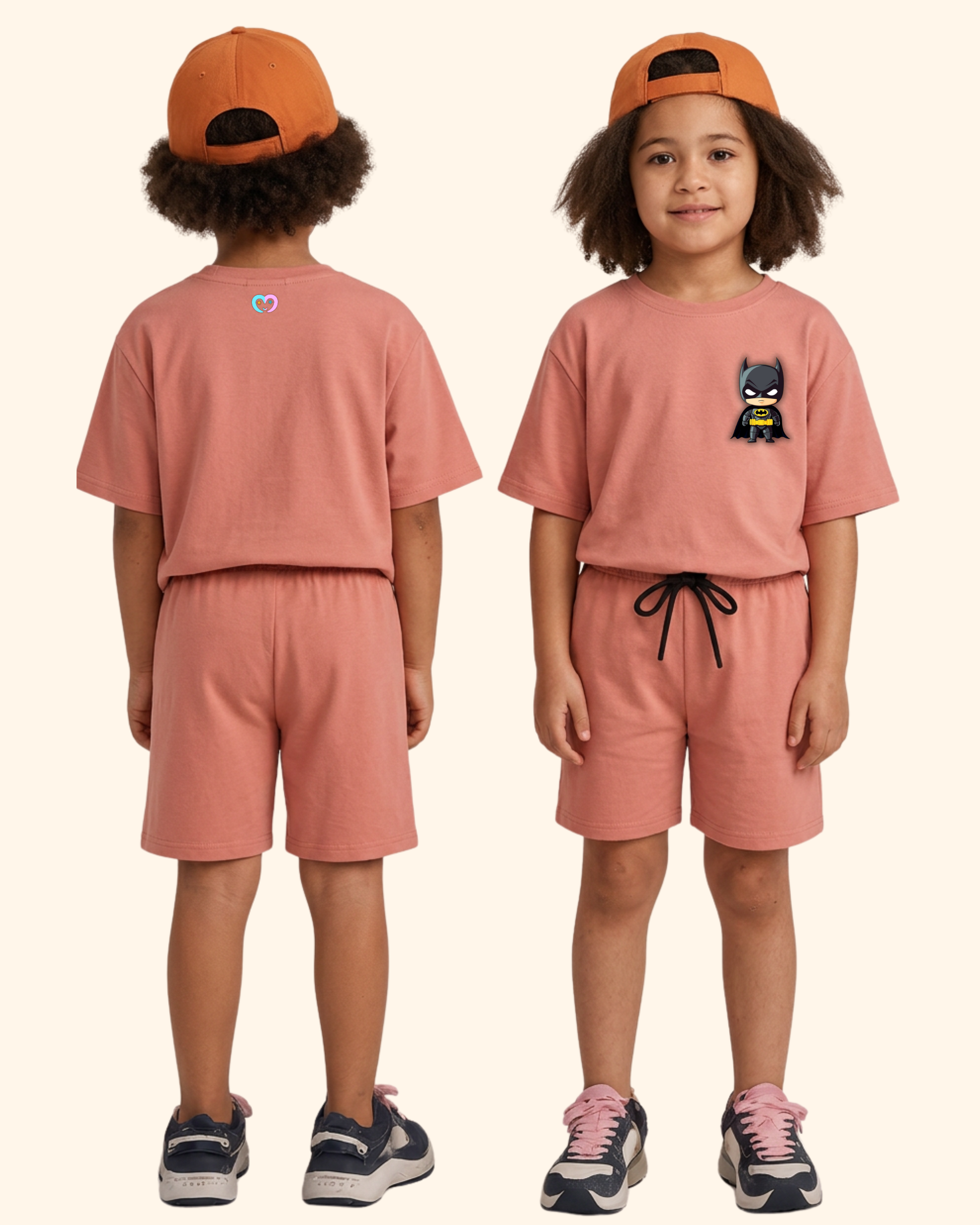 Mini Hero Squad Kids Co-Ord Set in Peach Color by Creative Momaa