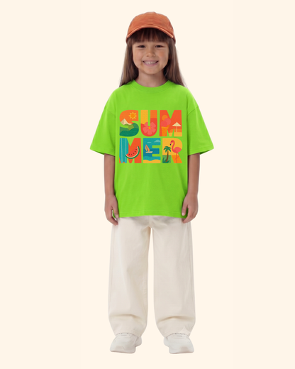 Beach Day Kids T-Shirt in Neon Green Color by Creative Momaa