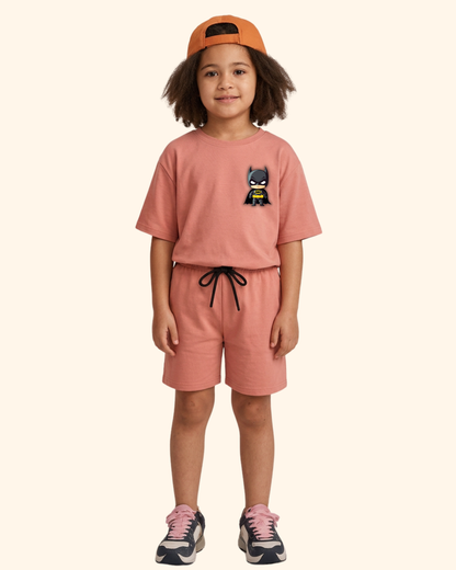Mini Hero Squad Kids Co-Ord Set in Peach Color by Creative Momaa