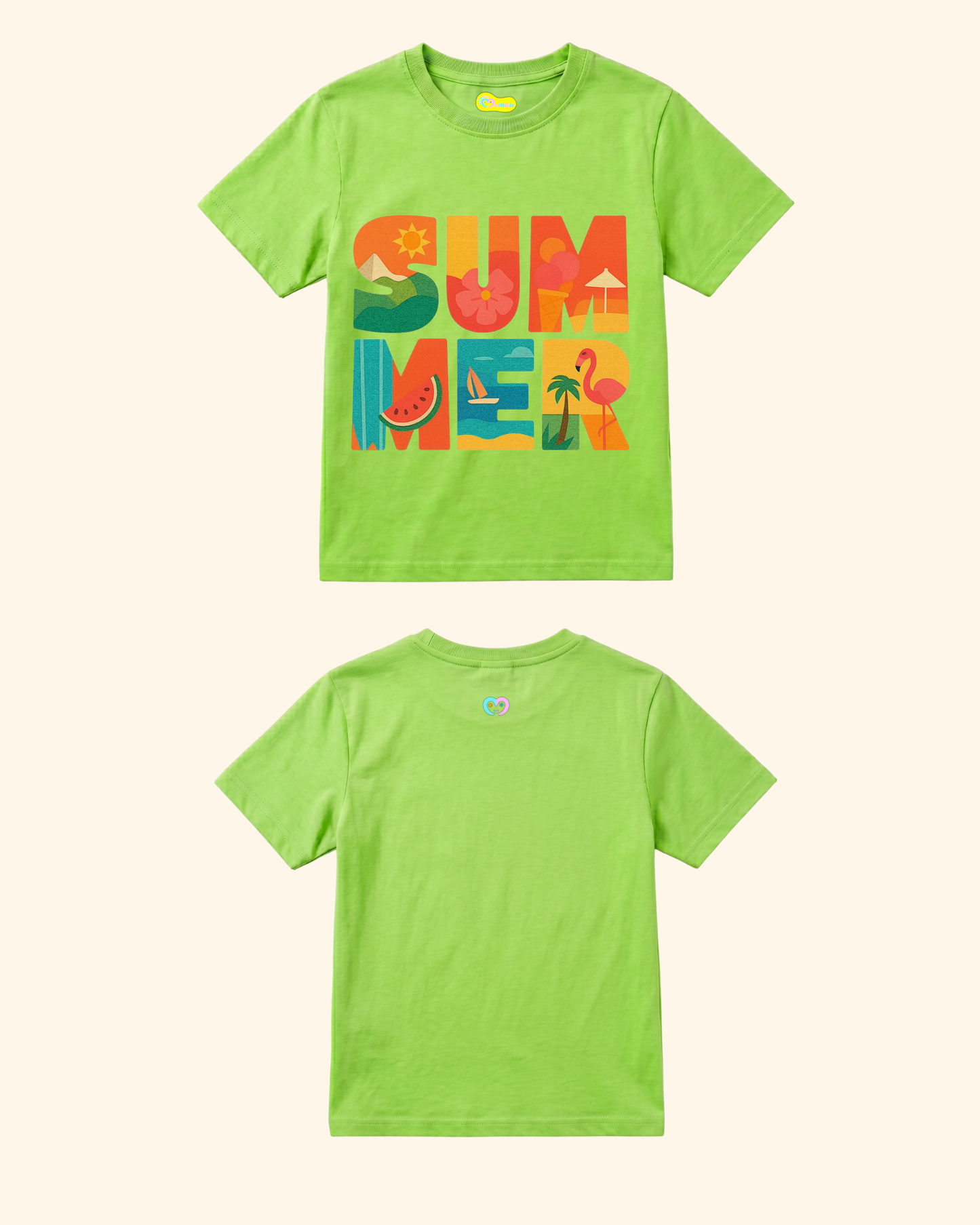 Beach Day Kids T-Shirt in Neon Green Color by Creative Momaa