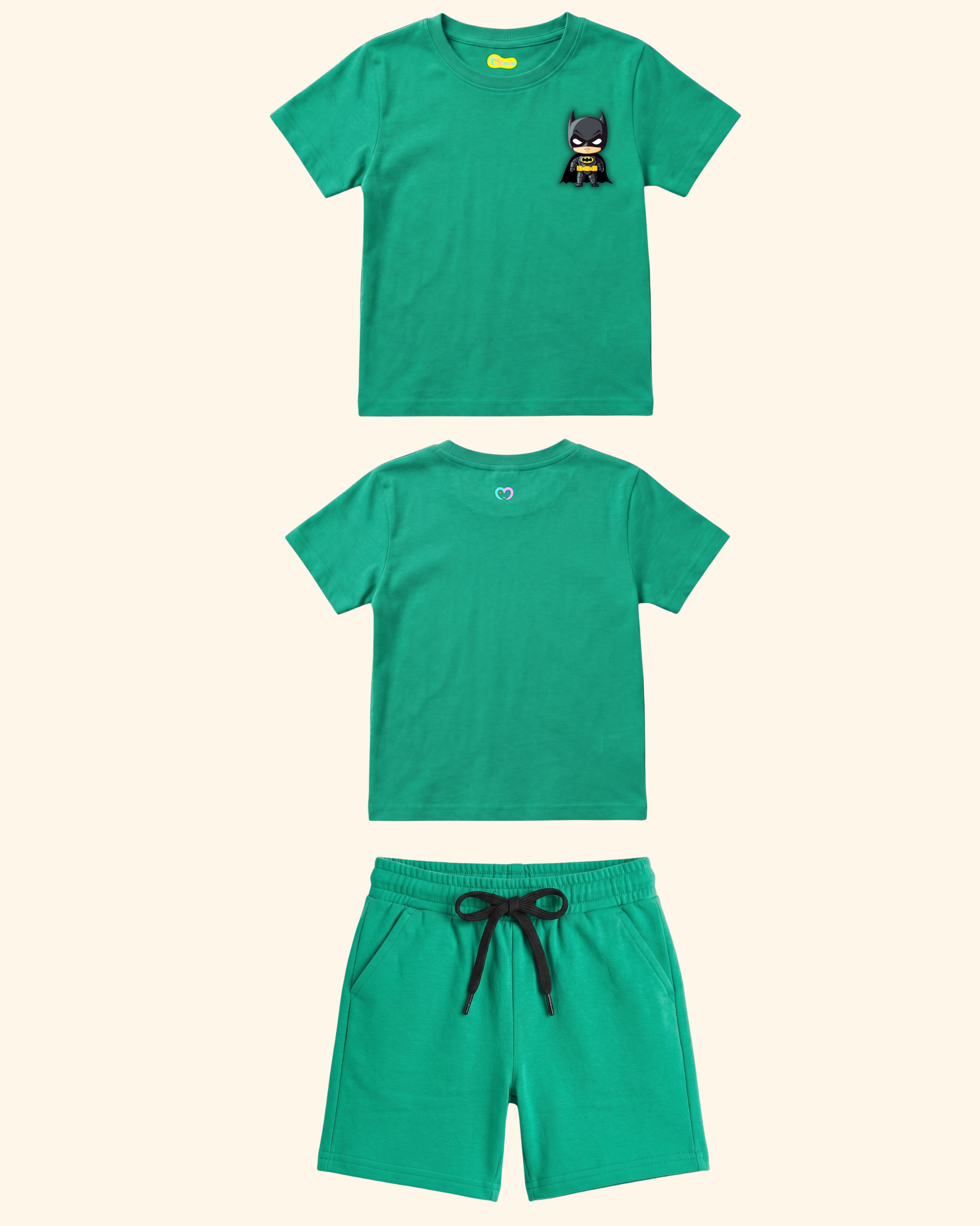 Mini Hero Squad Kids Co-Ord Set in Green Color by Creative Momaa