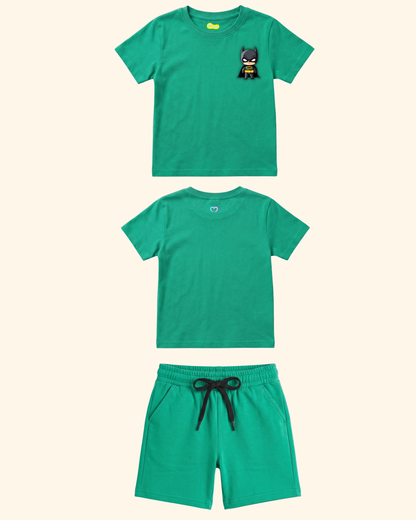 Mini Hero Squad Kids Co-Ord Set in Green Color by Creative Momaa