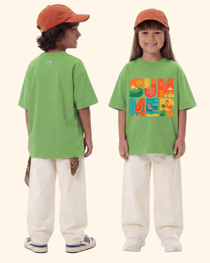 Beach Day Kids T-Shirt in Apple Green Color by Creative Momaa