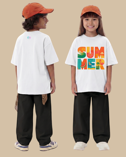 Beach Day Kids T-Shirt in White Color by Creative Momaa