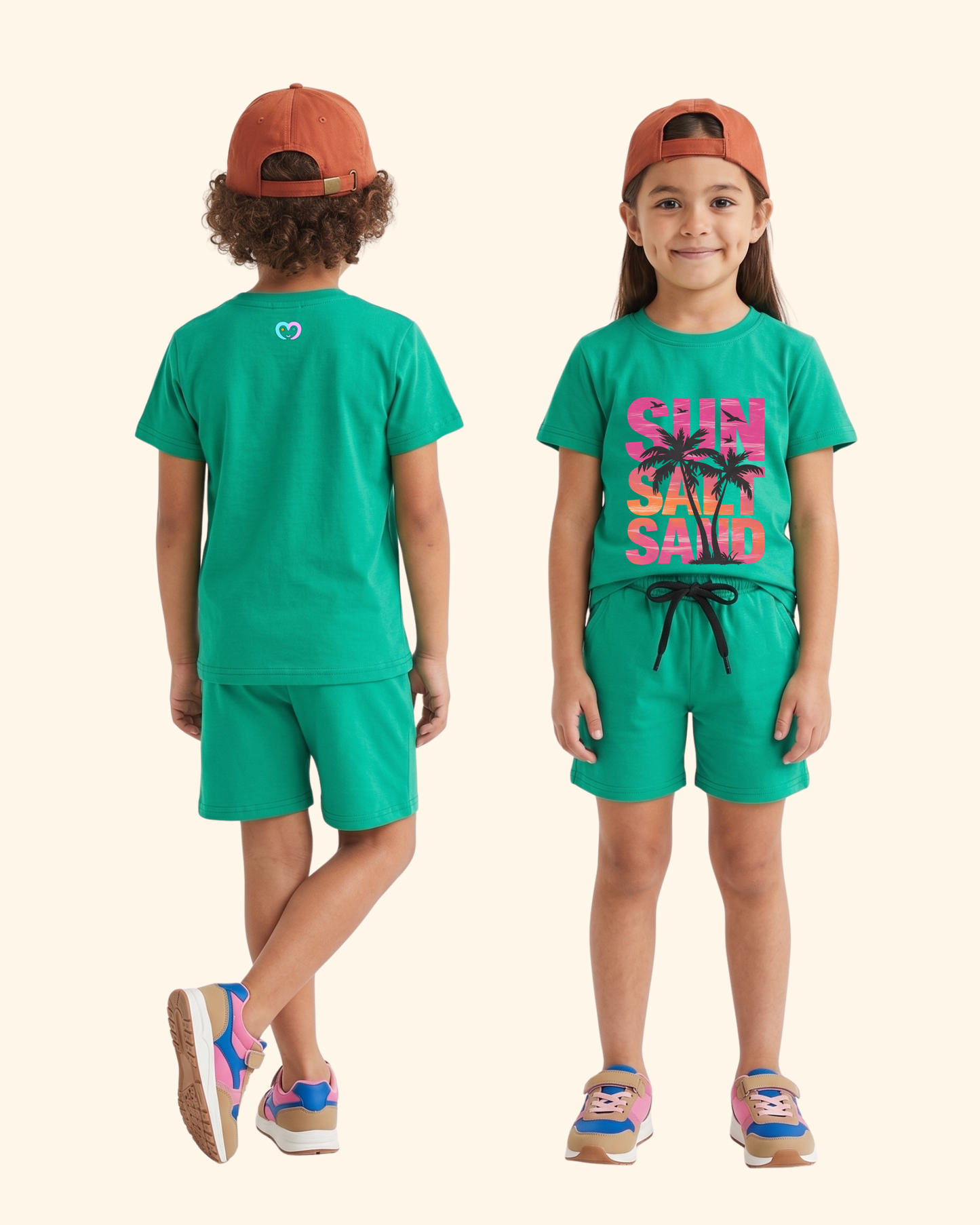Seaside Squad Kids Co-Ord Set in Green Color by Creative Momaa