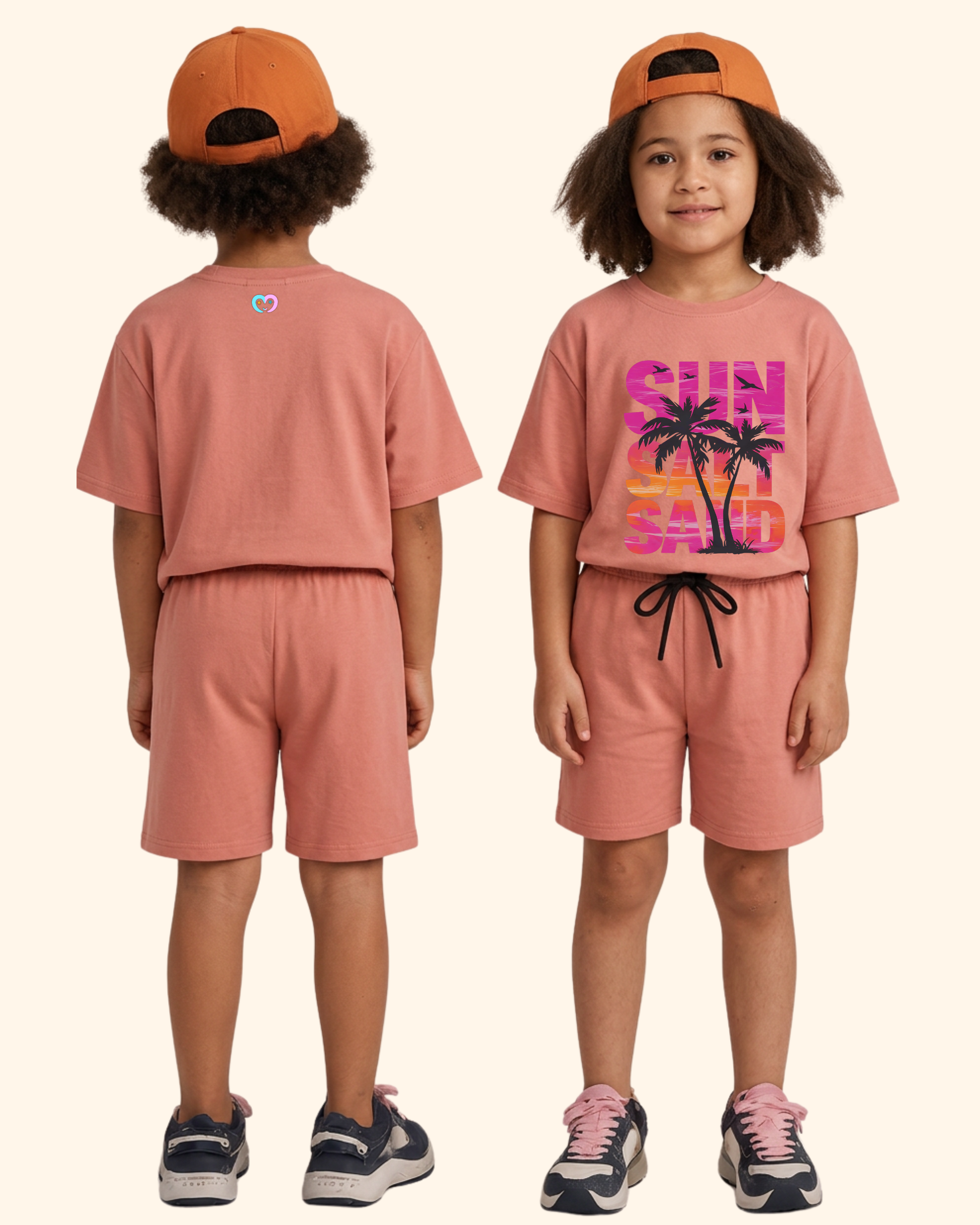 Seaside Squad Kids Co-Ord Set in Peach Color by Creative Momaa