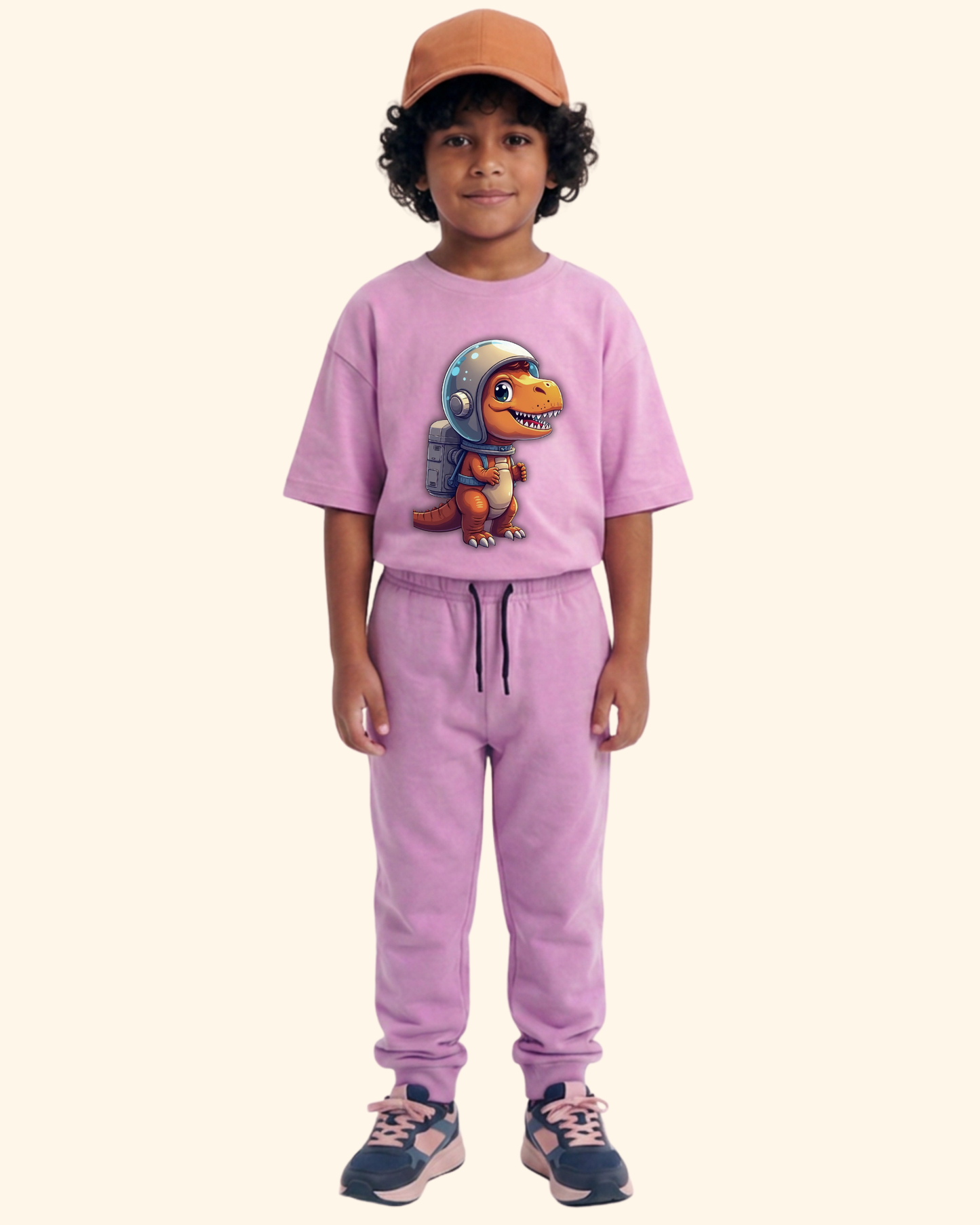 Cosmic Dino Crew Co-Ord Set in Lavender Color by Creative Momaa