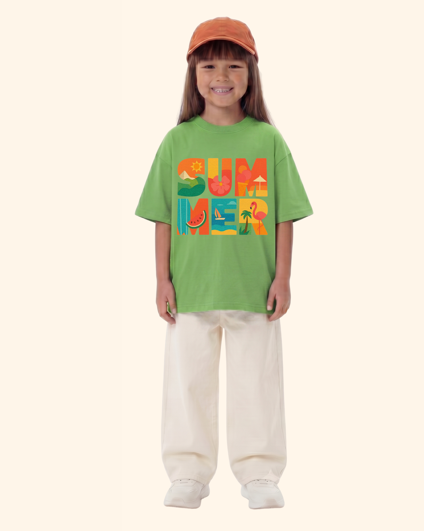 Beach Day Kids T-Shirt in Apple Green Color by Creative Momaa