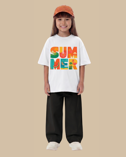 Beach Day Kids T-Shirt in White Color by Creative Momaa