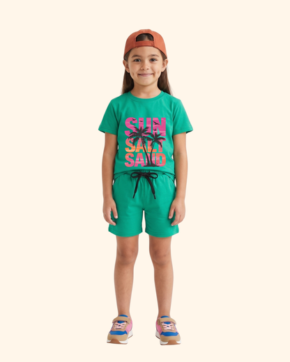 Seaside Squad Kids Co-Ord Set in Green Color by Creative Momaa