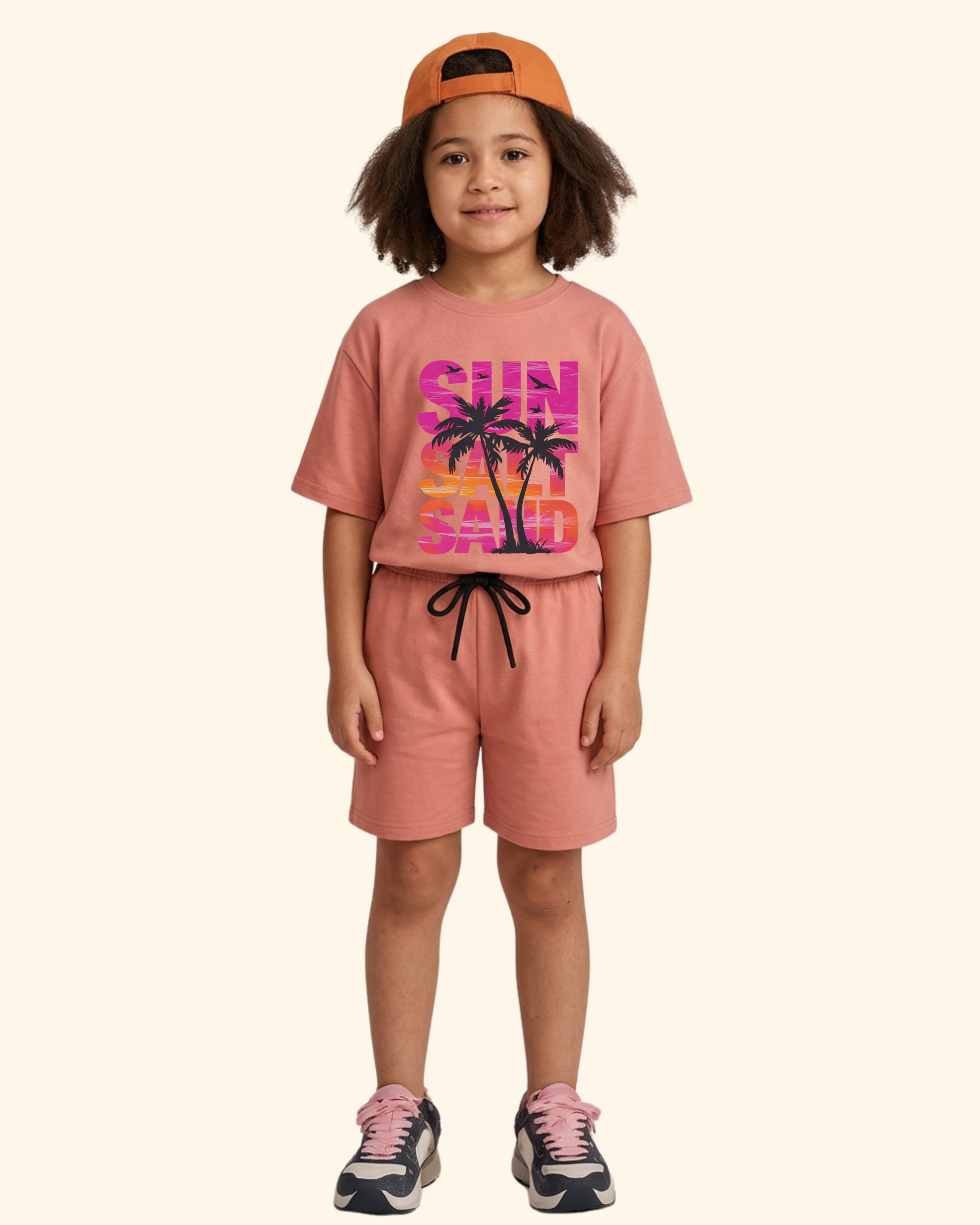 Seaside Squad Kids Co-Ord Set in Peach Color by Creative Momaa