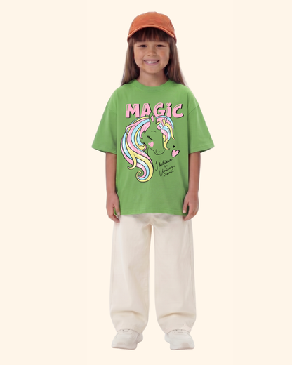 Unicorn Fairy Magic Kids T-Shirt in Apple Green Color by Creative Momaa
