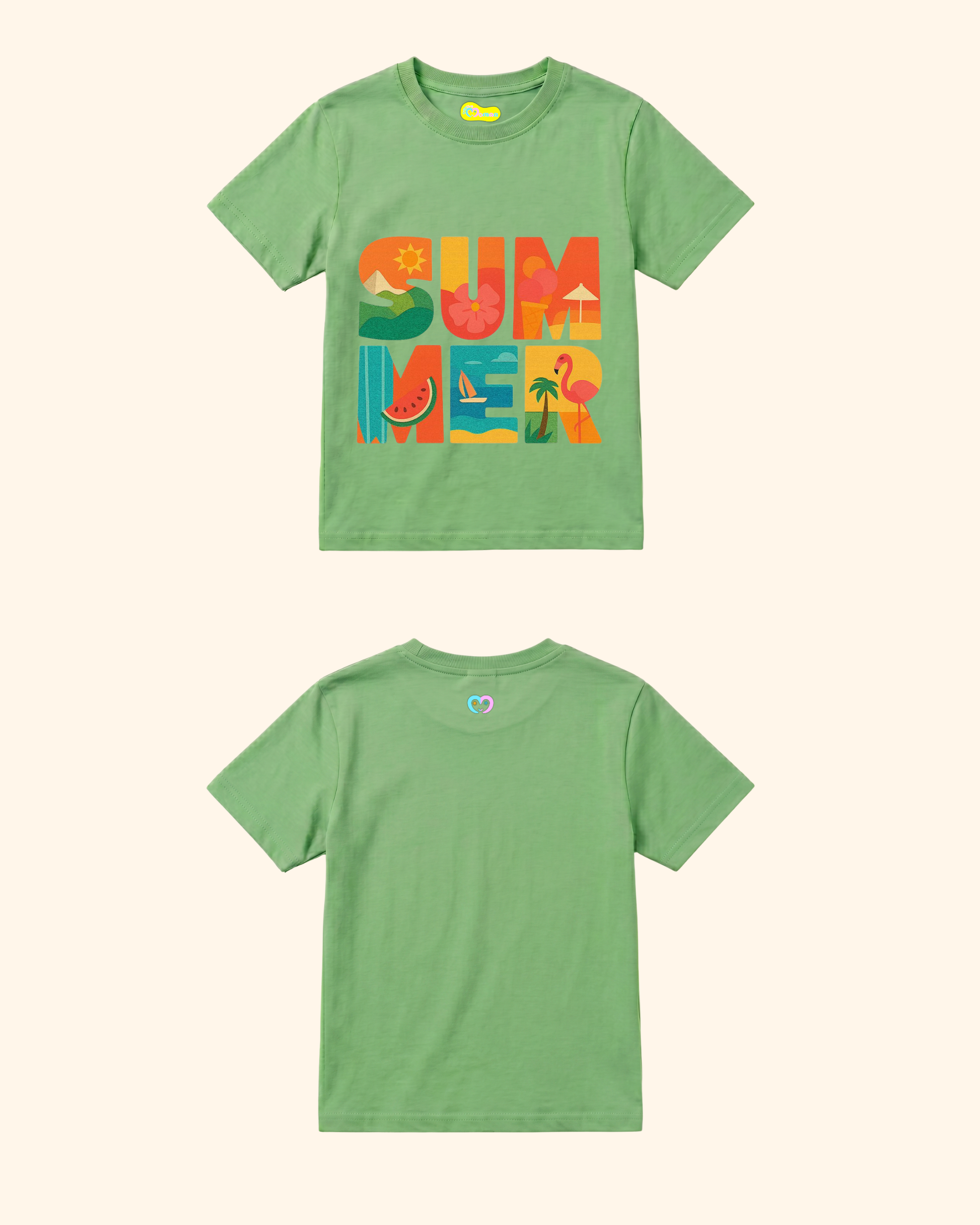 Beach Day Kids T-Shirt in Apple Green Color by Creative Momaa