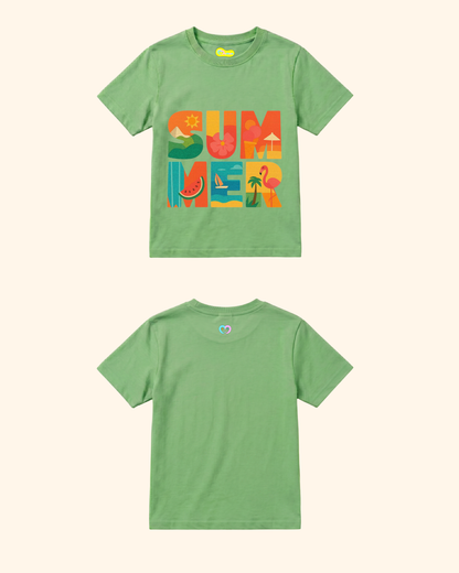 Beach Day Kids T-Shirt in Apple Green Color by Creative Momaa