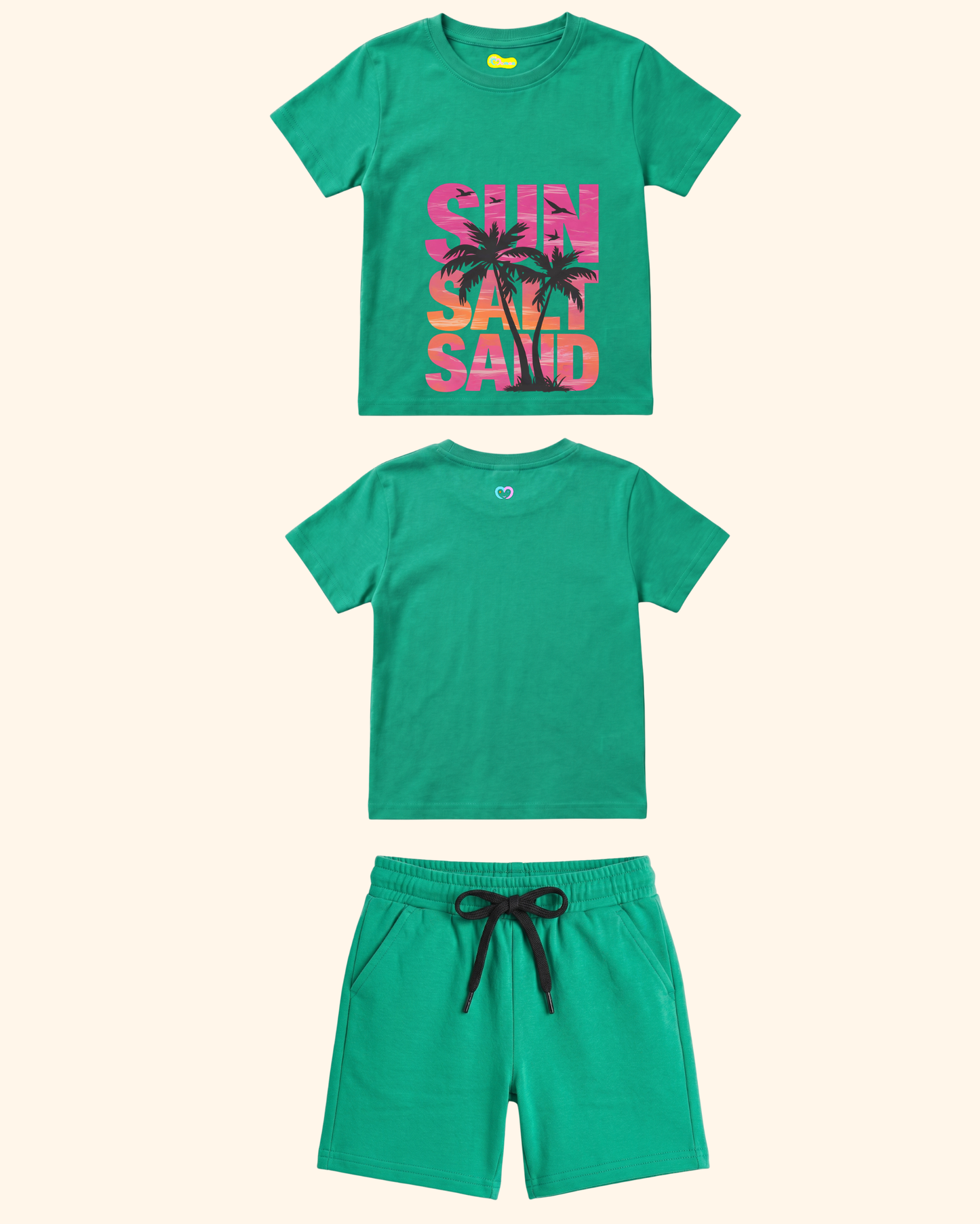 Seaside Squad Kids Co-Ord Set in Green Color by Creative Momaa