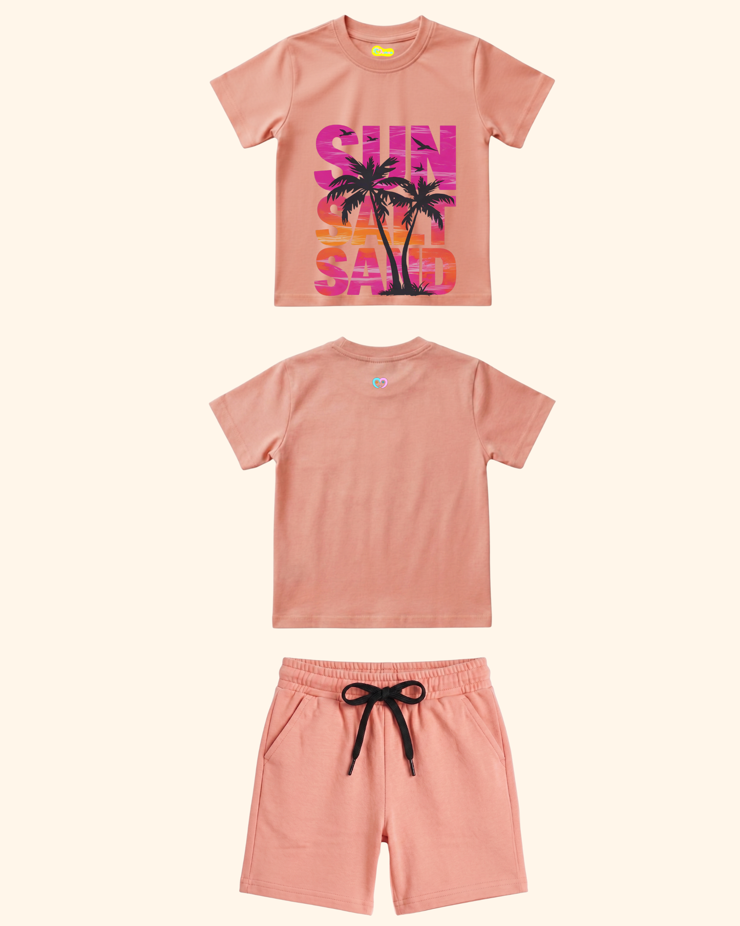 Seaside Squad Kids Co-Ord Set in Peach Color by Creative Momaa