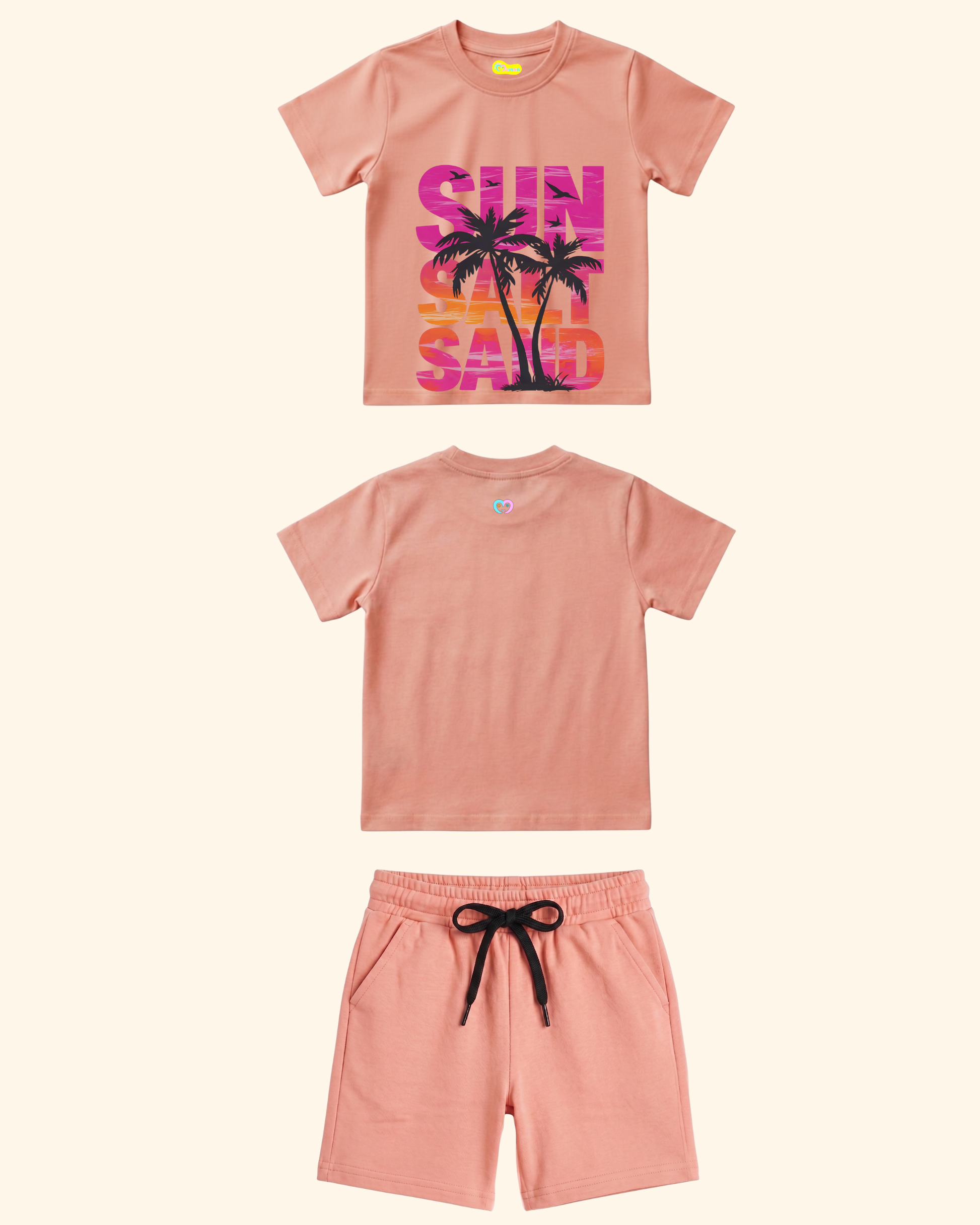 Seaside Squad Kids Co-Ord Set in Peach Color by Creative Momaa
