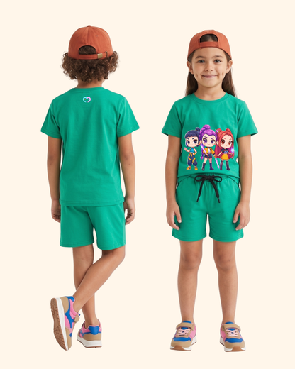 Pop Star Chase Kids Co-Ord Set in Green Color by Creative Momaa