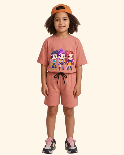 Pop Star Chase Kids Co-Ord Set in Peach Color by Creative Momaa