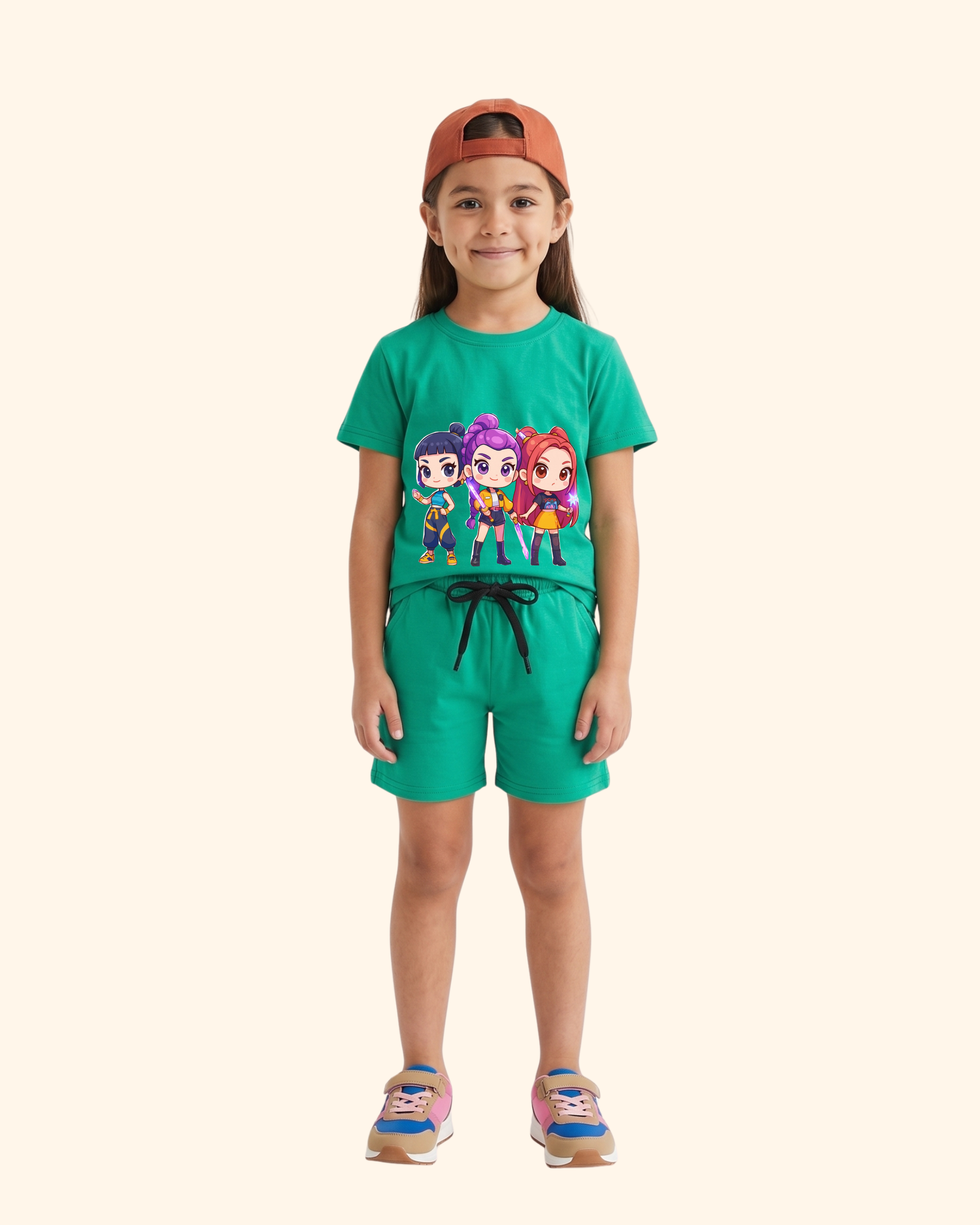 Pop Star Chase Kids Co-Ord Set in Green Color by Creative Momaa