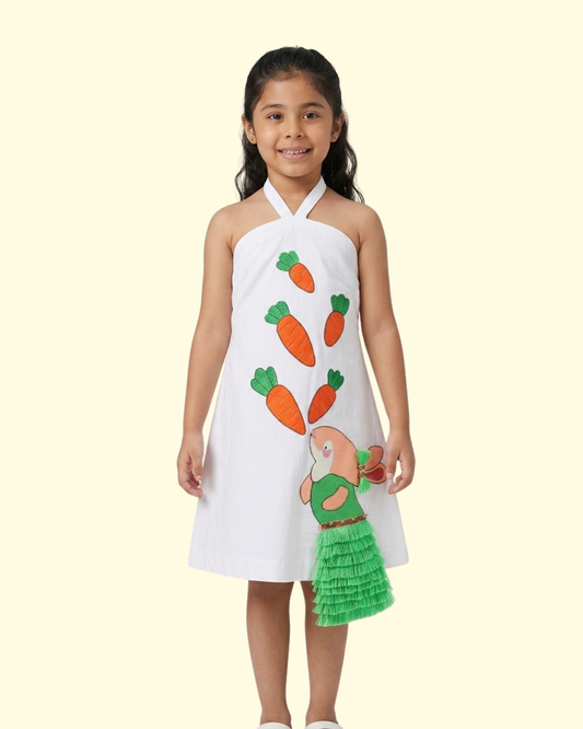 Hand Painted Bunny Carrot Halter Dress