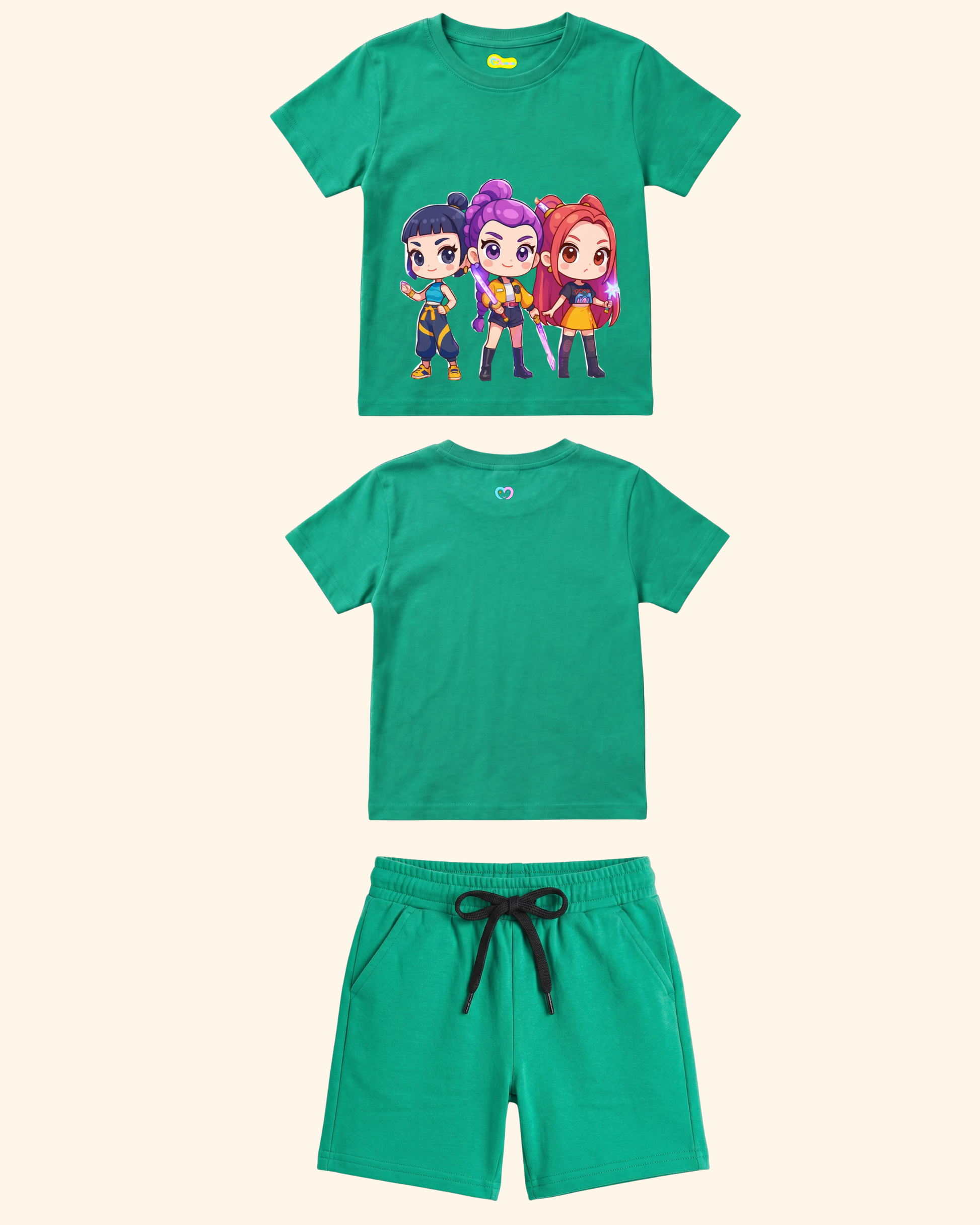 Pop Star Chase Kids Co-Ord Set in Green Color by Creative Momaa