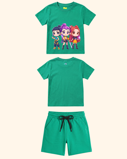 Pop Star Chase Kids Co-Ord Set in Green Color by Creative Momaa