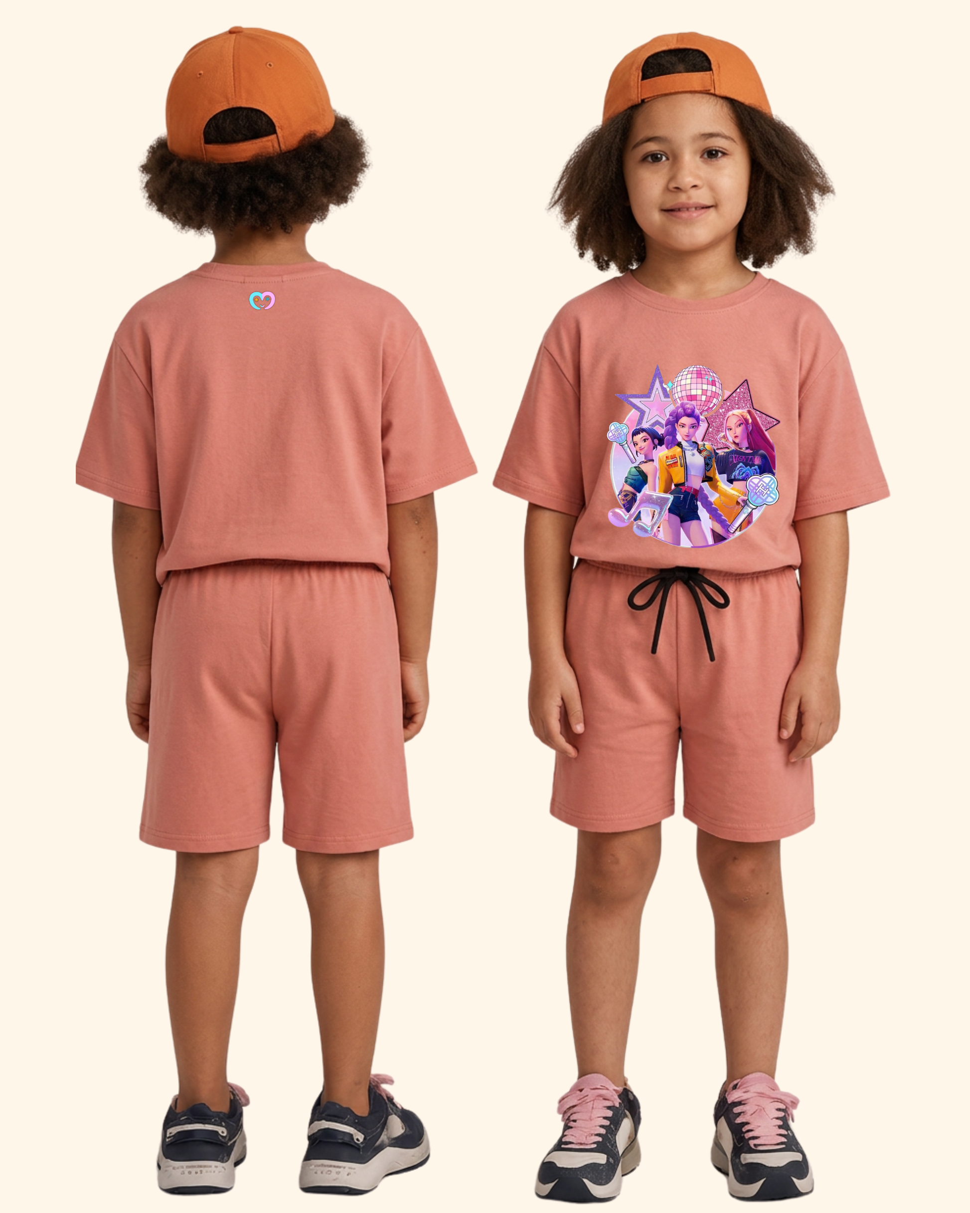 K-Pop Star Crew kids co-ord set in Peach Color by Creative Momaa