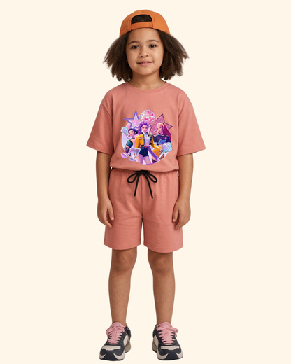 K-Pop Star Crew kids co-ord set in Peach Color by Creative Momaa
