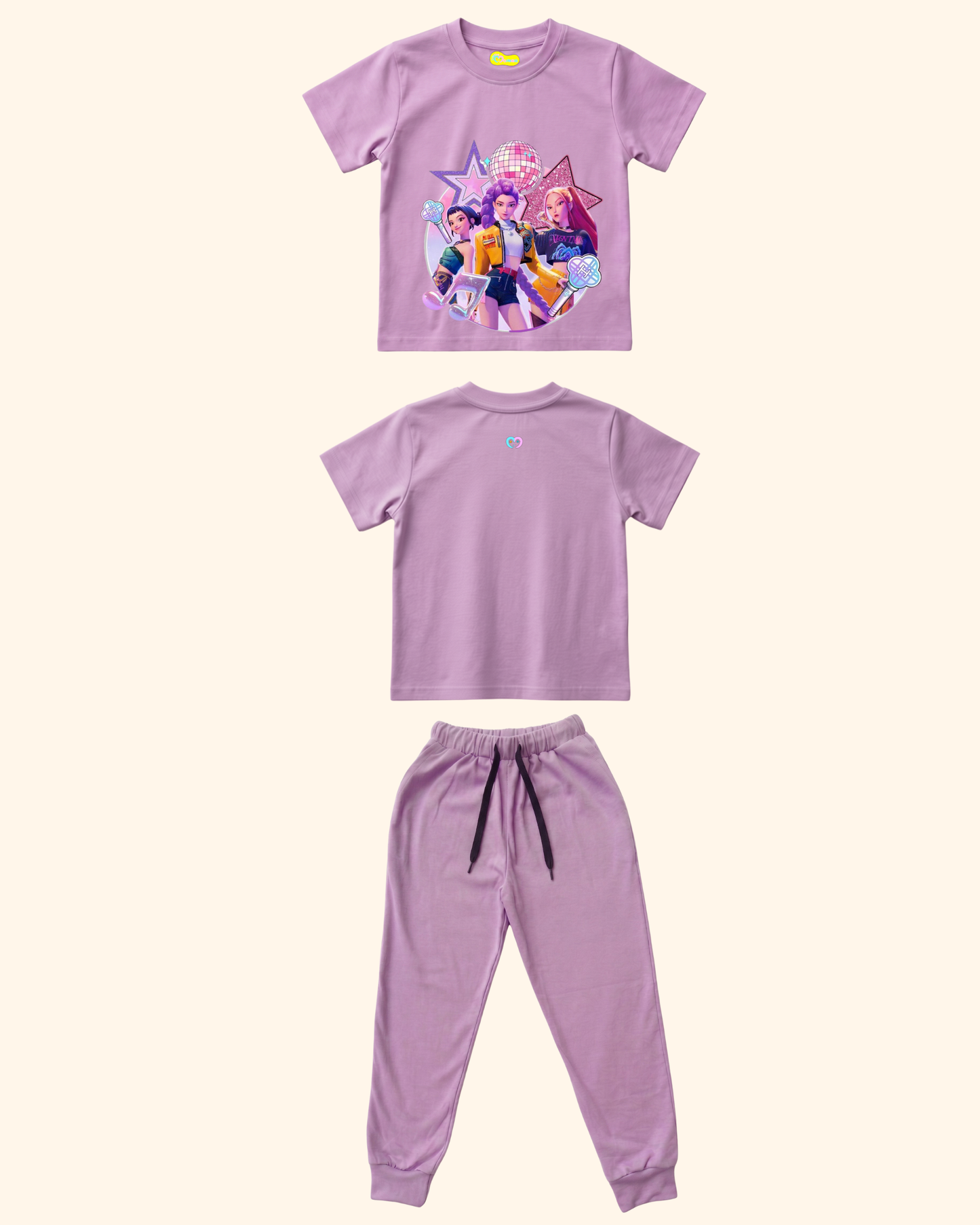 K-Pop Star Crew kids co-ord set in Lavender Color by Creative Momaa