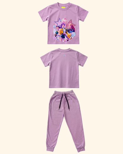 K-Pop Star Crew kids co-ord set in Lavender Color by Creative Momaa