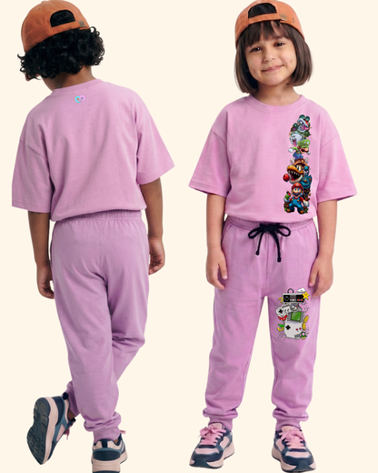 Pixel Power Play Kids Co-Ord Set in Lavender Color by Creative Momaa