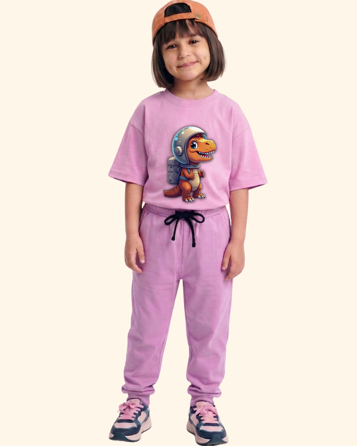 Cosmic Dino Crew Co-Ord Set in Lavender Color by Creative Momaa