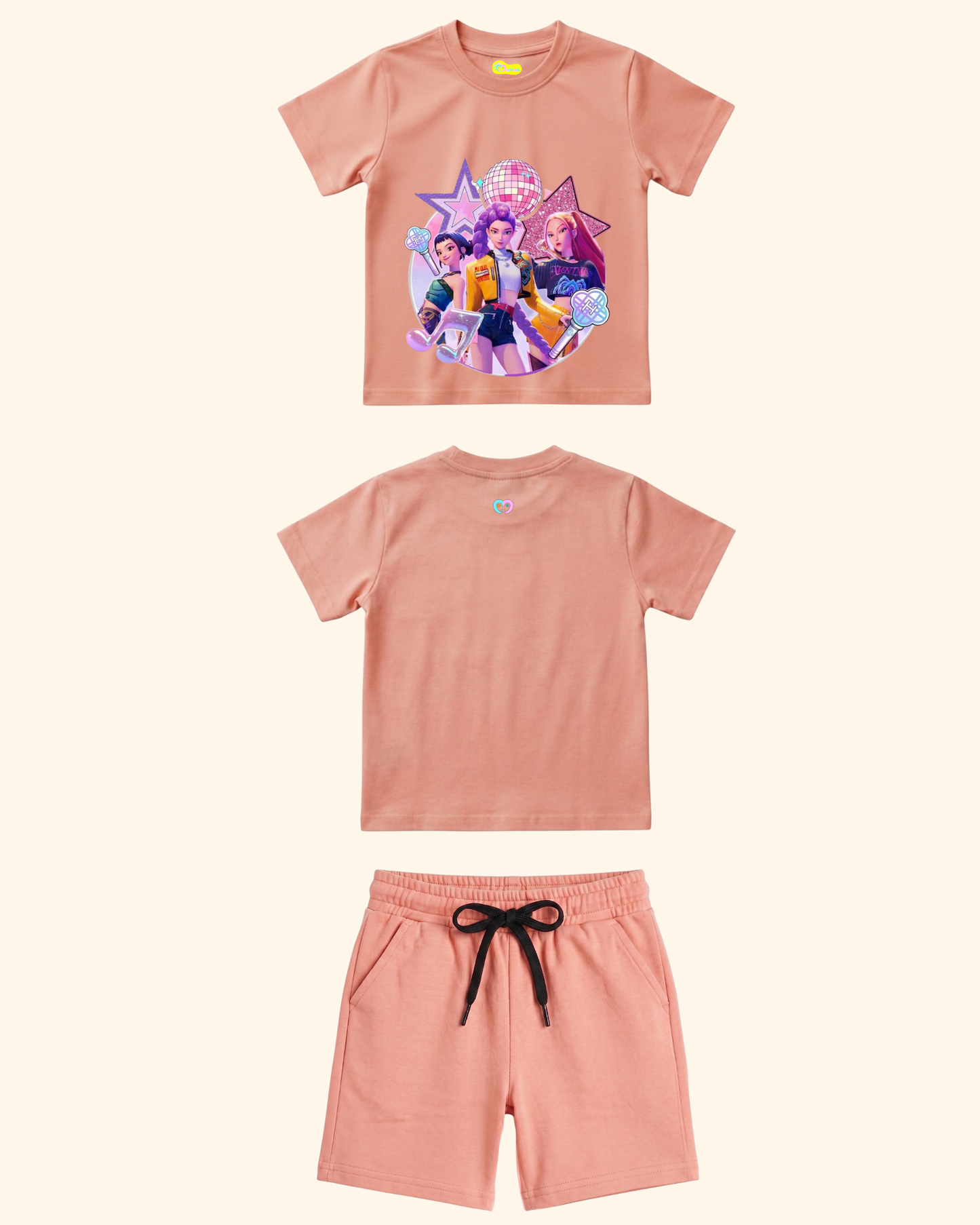 K-Pop Star Crew kids co-ord set in Peach Color by Creative Momaa
