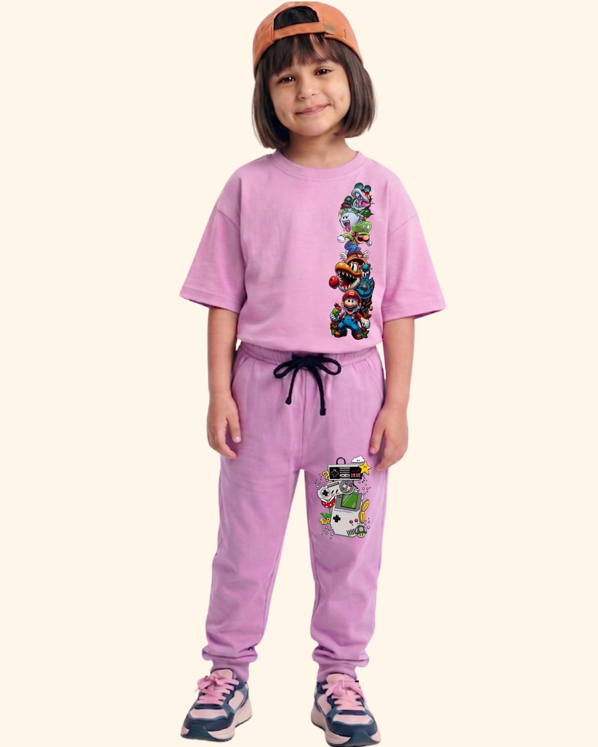 Pixel Power Play Kids Co-Ord Set in Lavender Color by Creative Momaa
