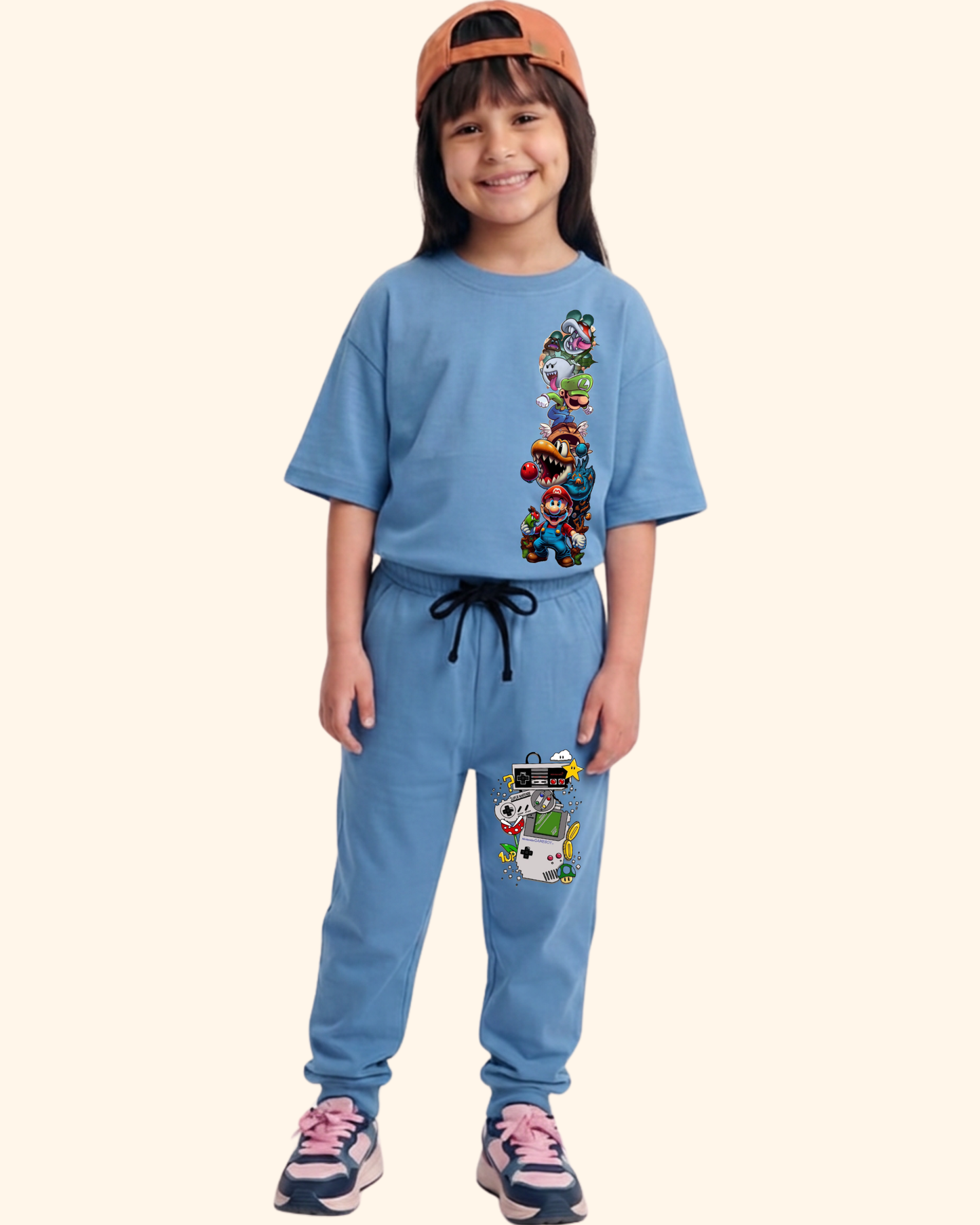 Pixel Power Play Kids Co-Ord Set in Blue Color by Creative Momaa