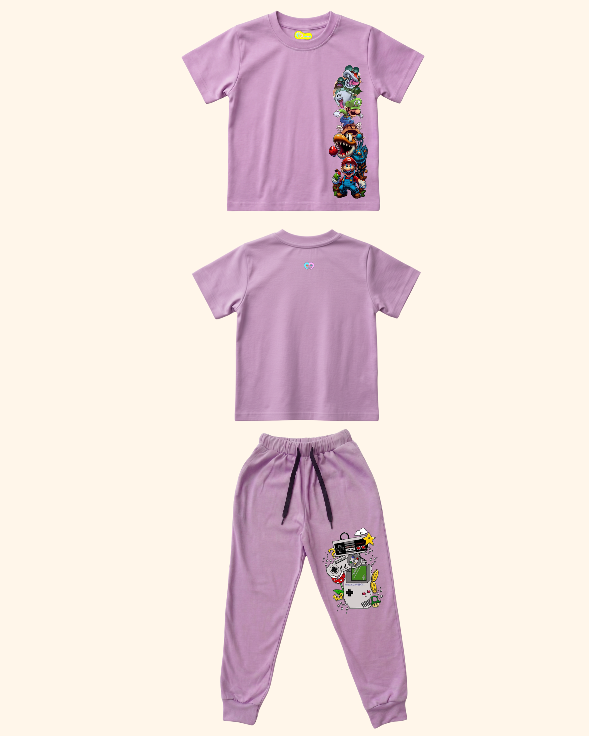 Pixel Power Play Kids Co-Ord Set in Lavender Color by Creative Momaa