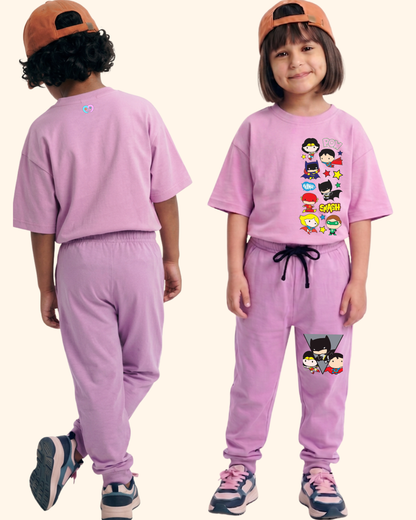 Mini Marvel Crew Kids Co-Ord Set in Lavender Color by Creative Momaa