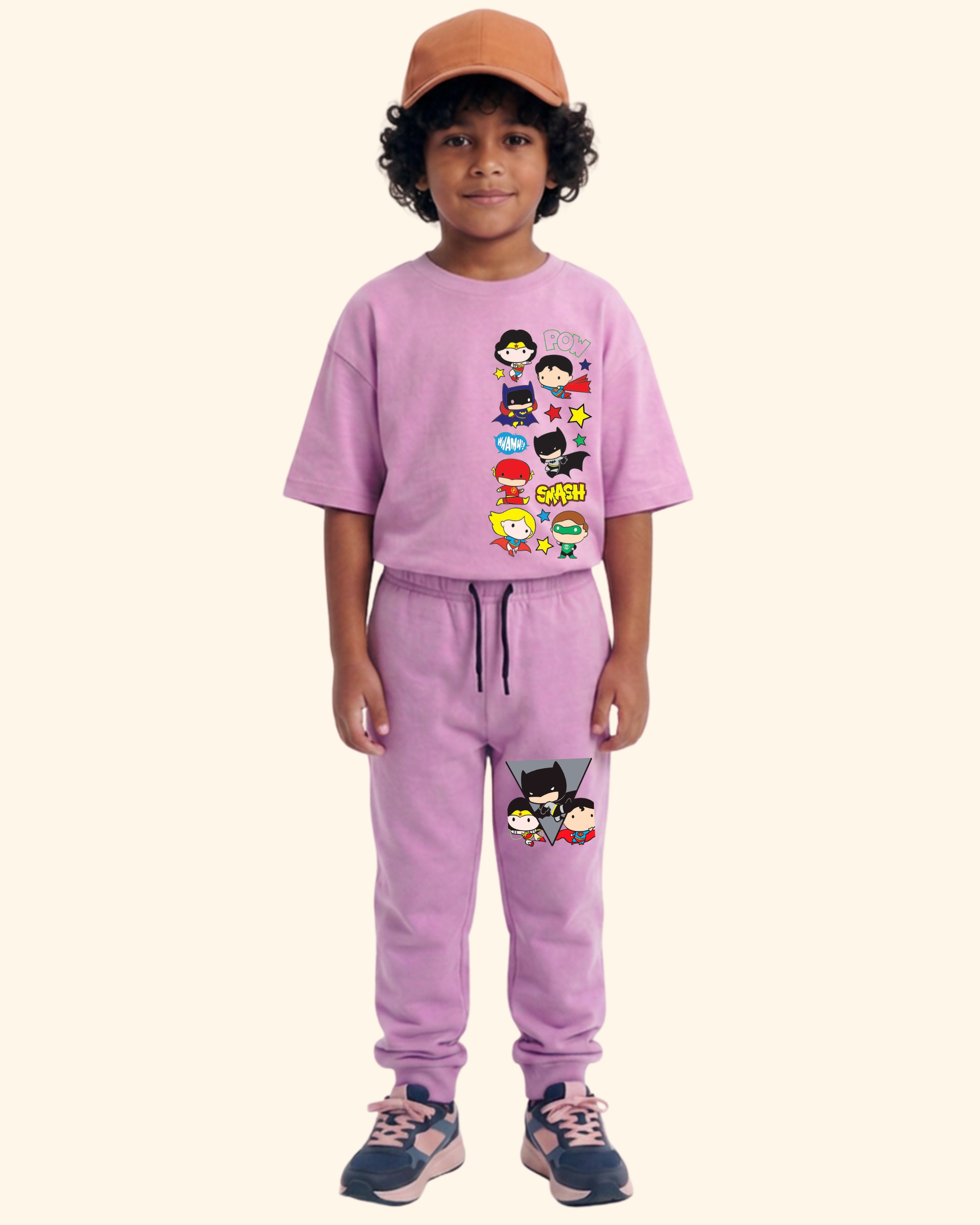Mini Marvel Crew Kids Co-Ord Set in Lavender Color by Creative Momaa