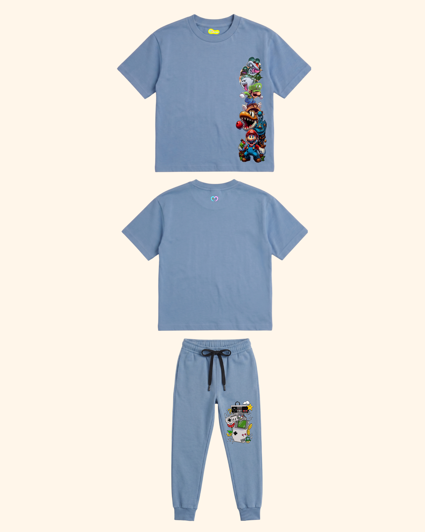 Pixel Power Play Kids Co-Ord Set in Blue Color by Creative Momaa