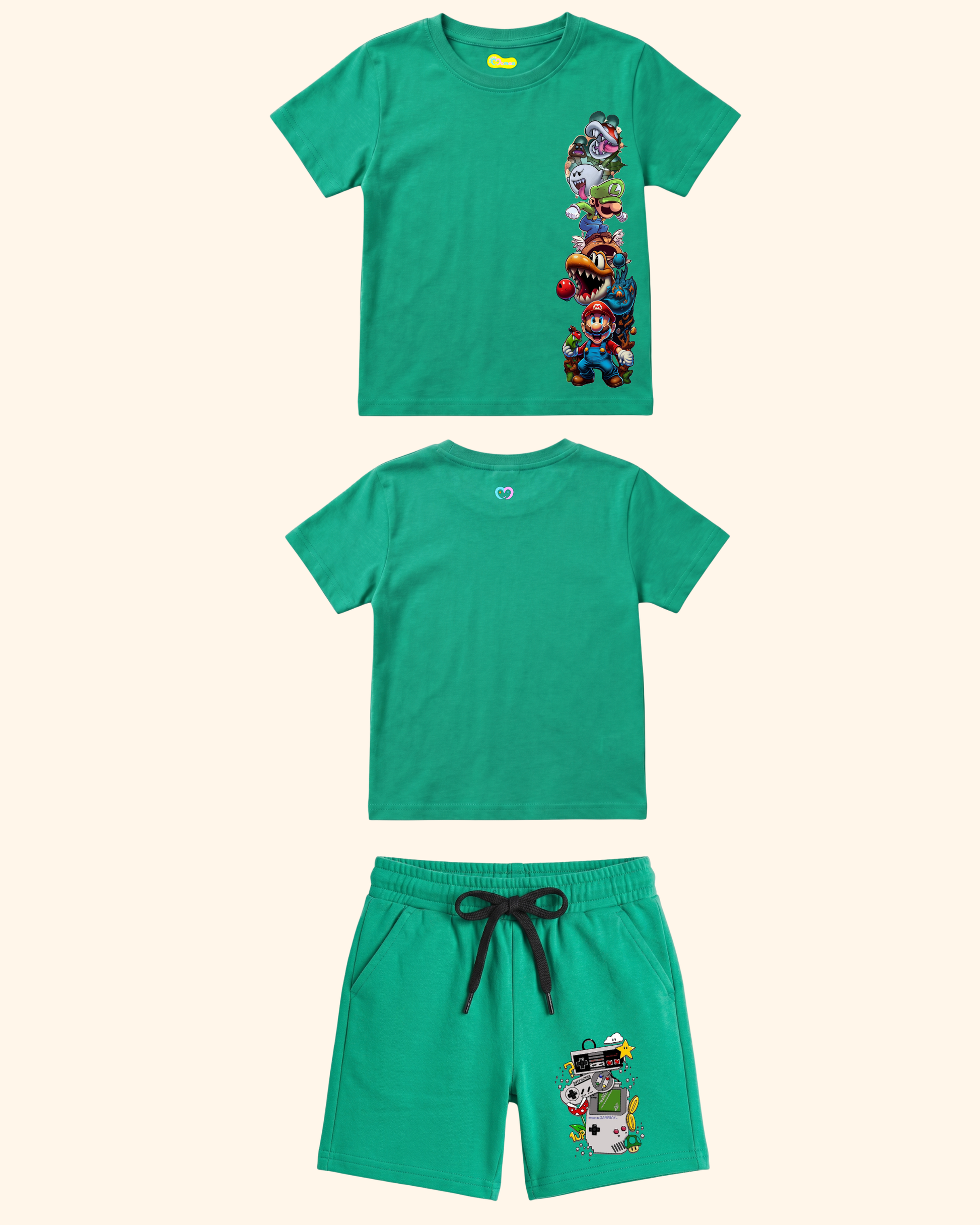 Pixel Power Play Kids Co-Ord Set in Green Color by Creative Momaa