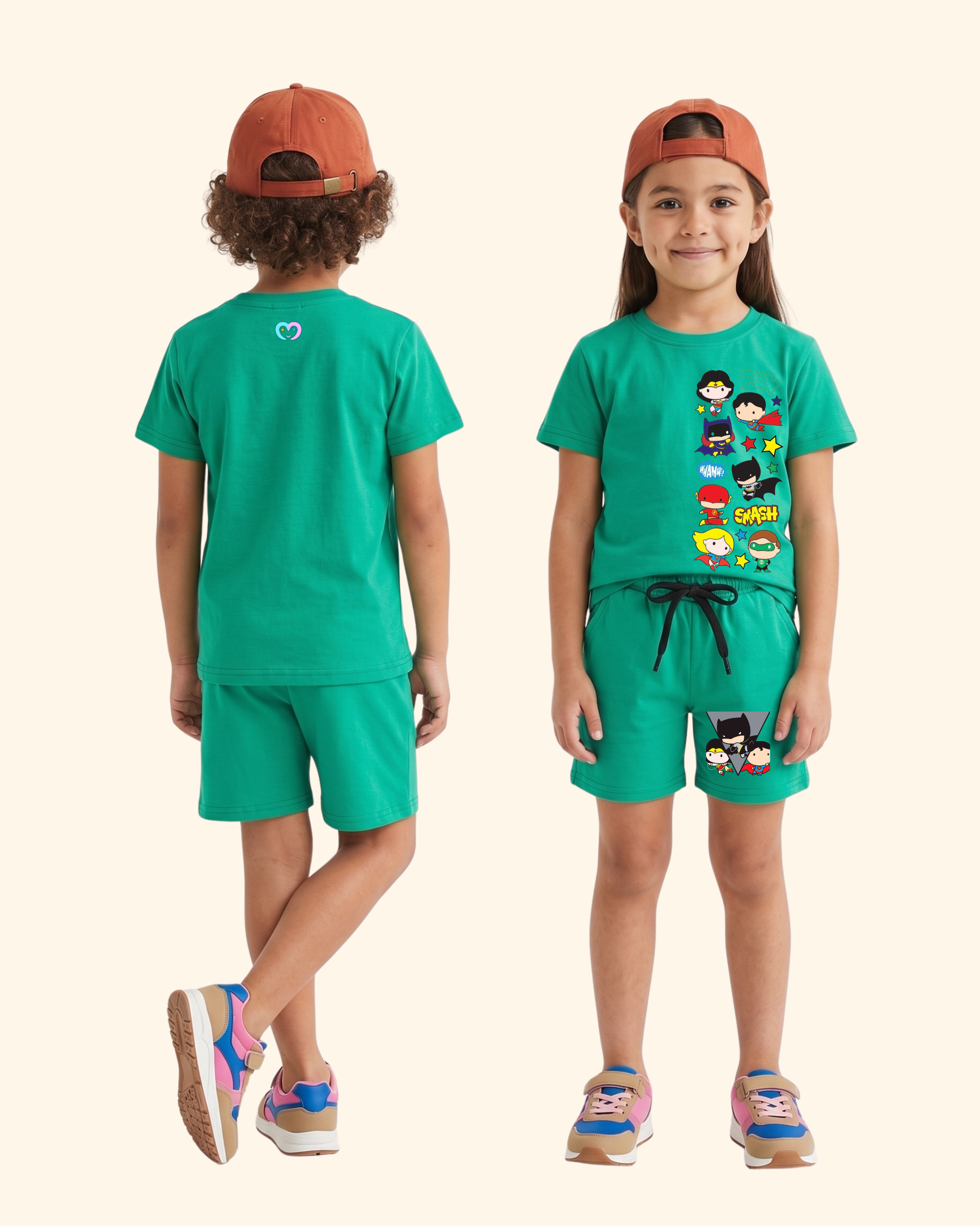 Mini Marvel Crew Kids Co-Ord Set in Green Color by Creative Momaa