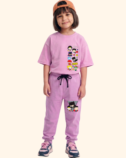 Mini Marvel Crew Kids Co-Ord Set in Lavender Color by Creative Momaa