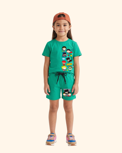 Mini Marvel Crew Kids Co-Ord Set in Green Color by Creative Momaa