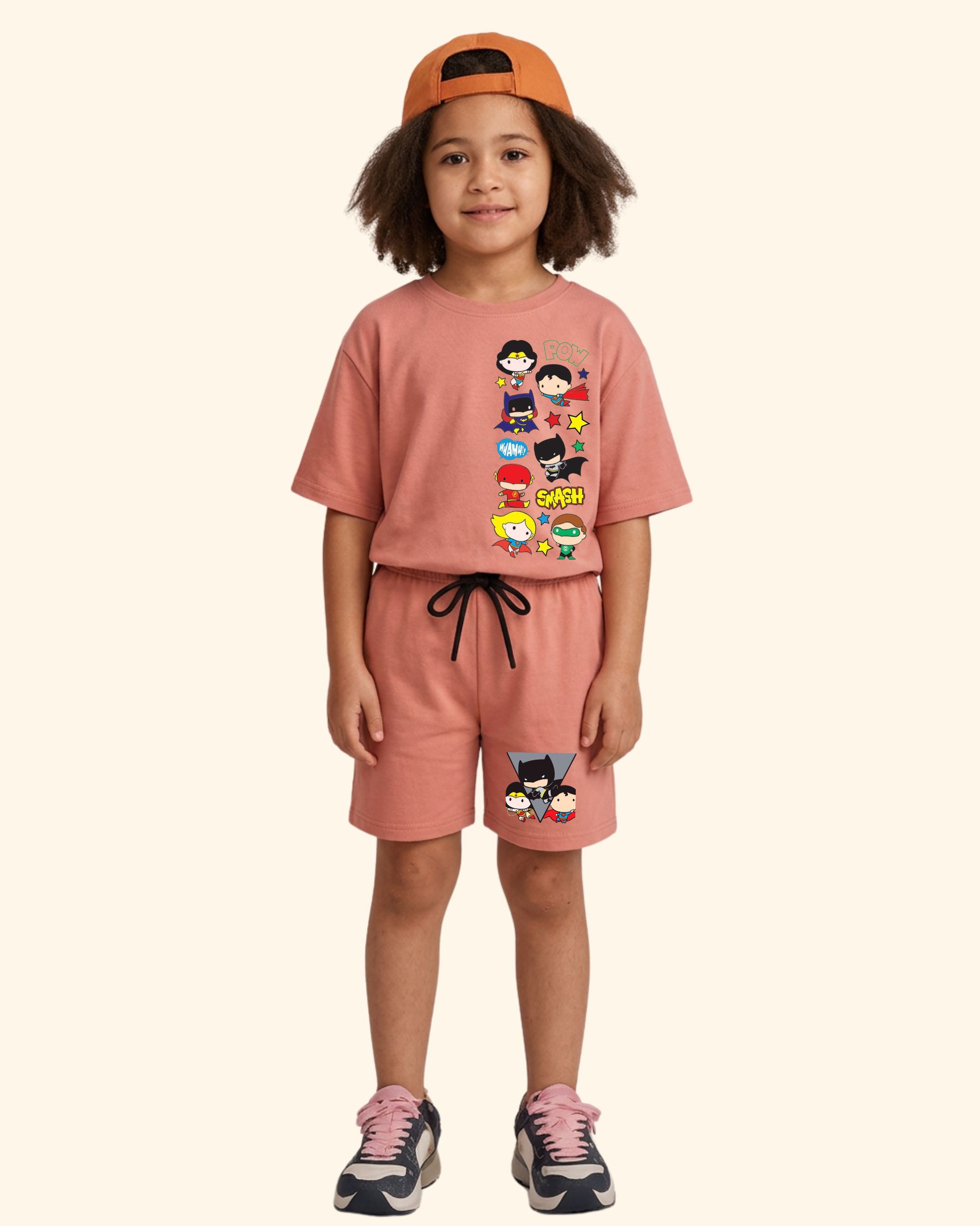 Mini Marvel Crew Kids Co-Ord Set in Peach Color by Creative Momaa
